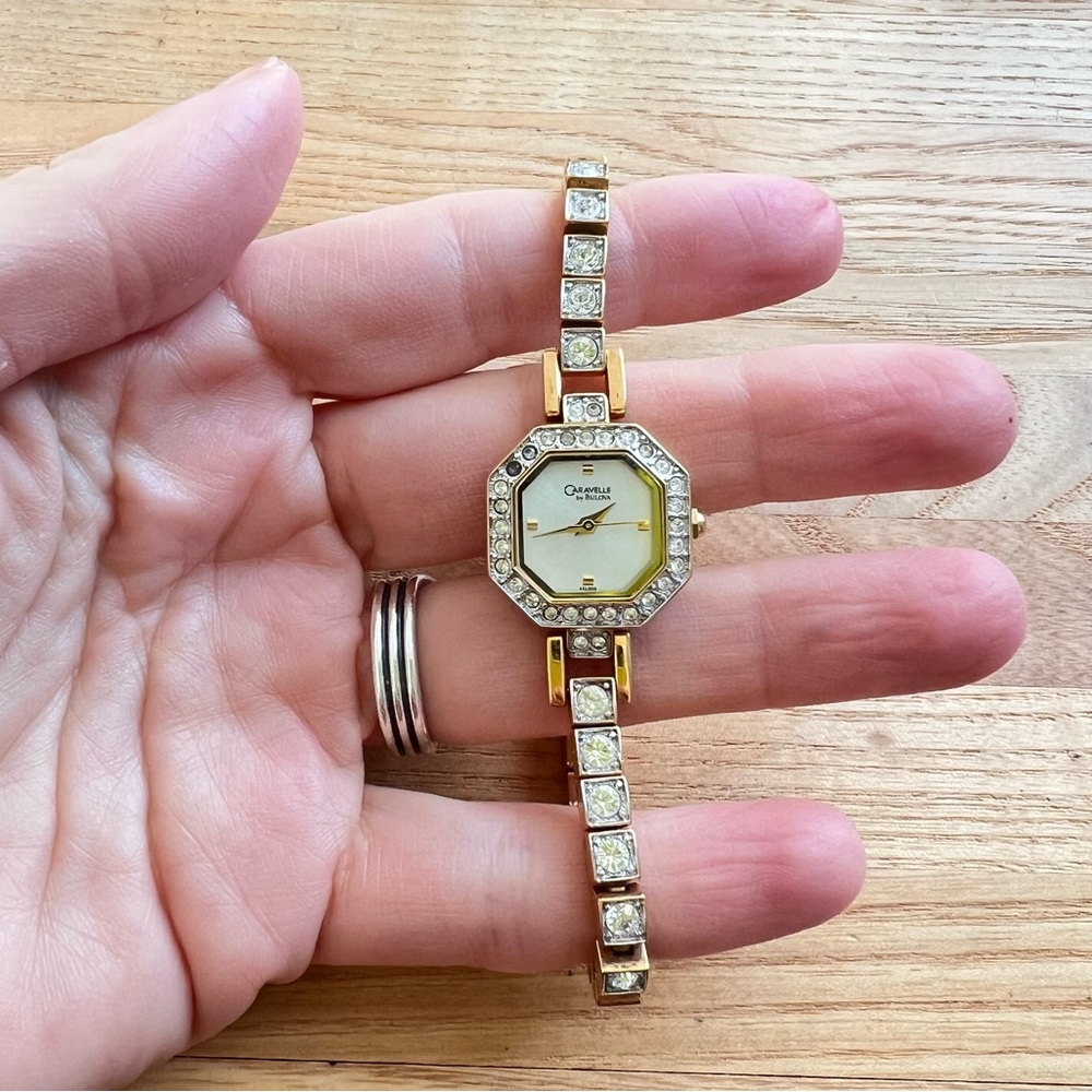 Caravelle by Bulova ladies octagonal gold tone tennis bracelet watch NEW BATTERY